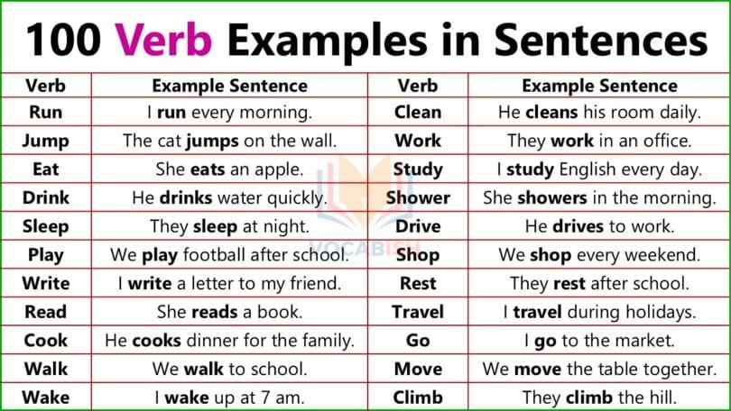 Verb Used in English Sentences