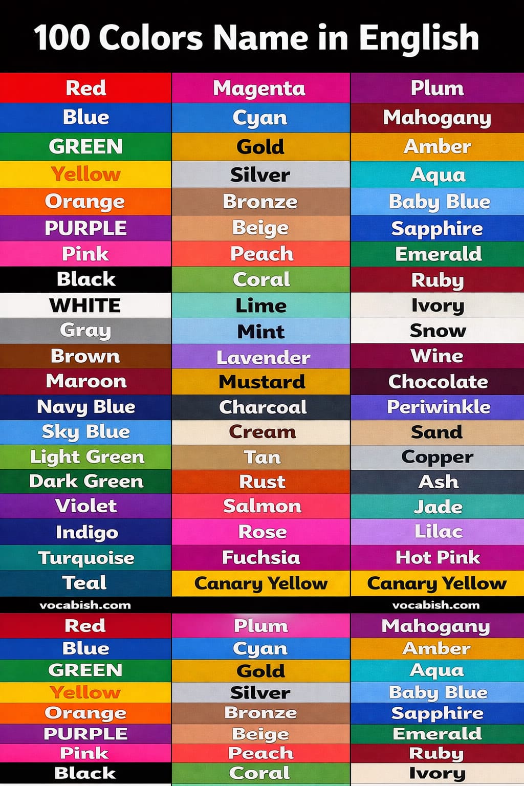 100 Colors Name in English with Pictures