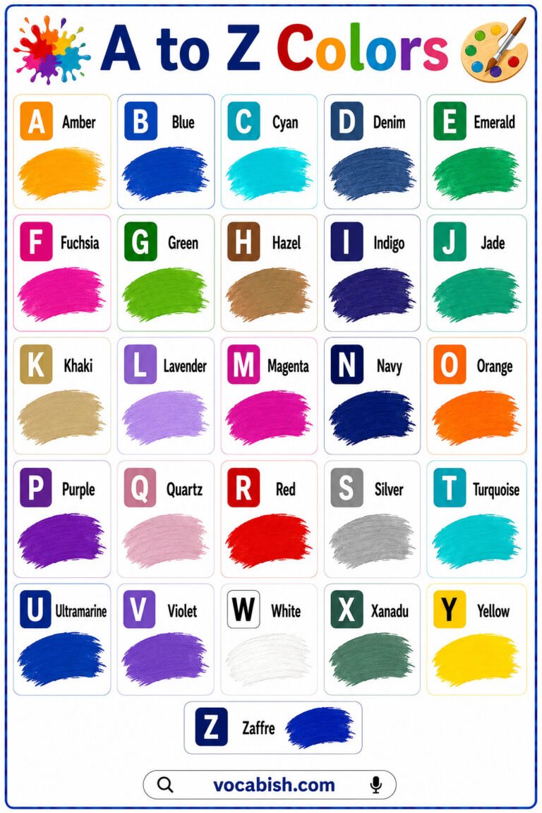 A to Z Colors Names in English | 100+ Colours Name | Vocabish
