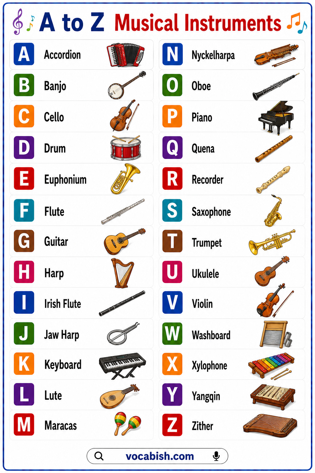 A to Z Musical Instruments Chart