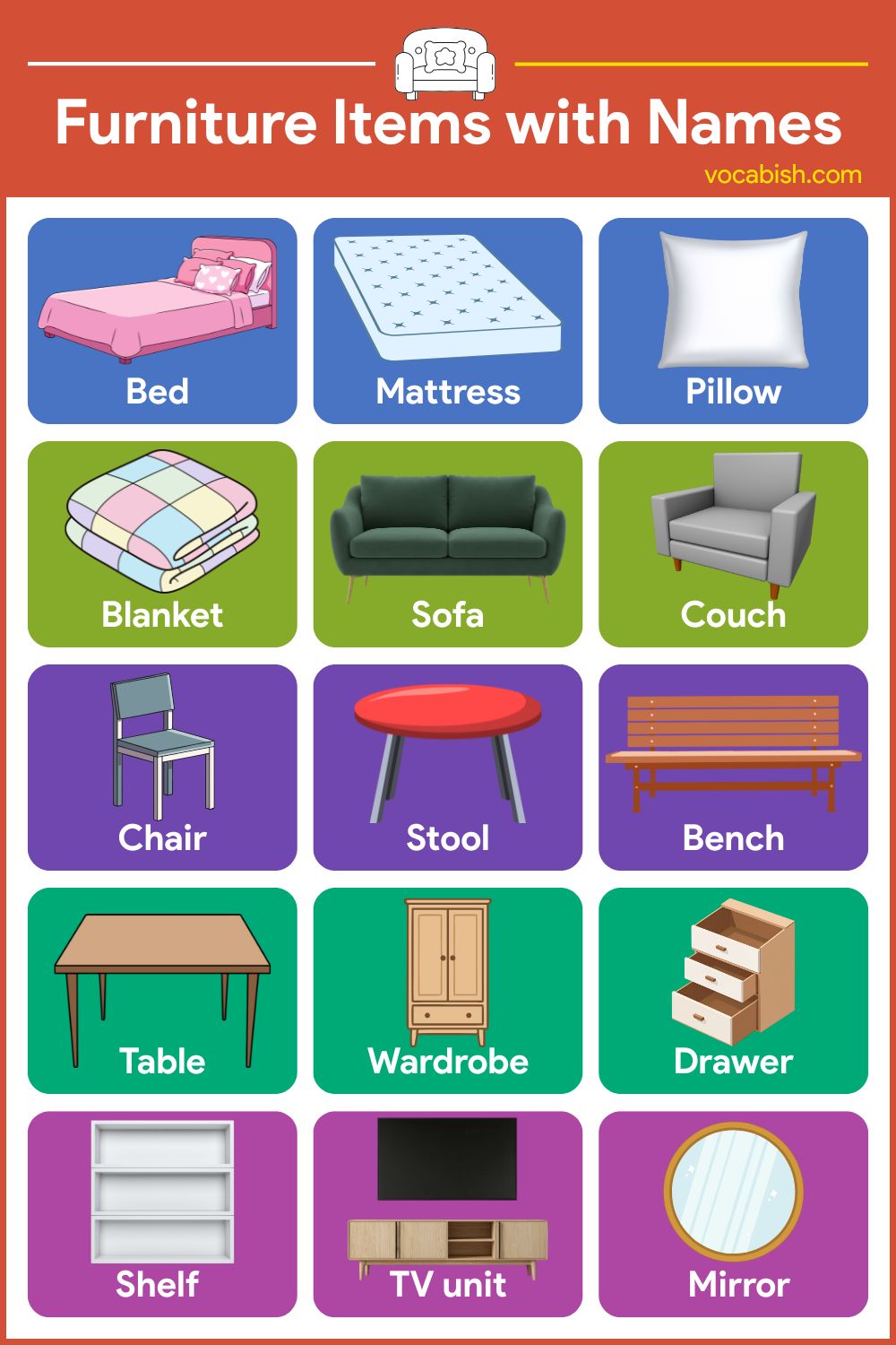 List of Furniture Items with Pictures