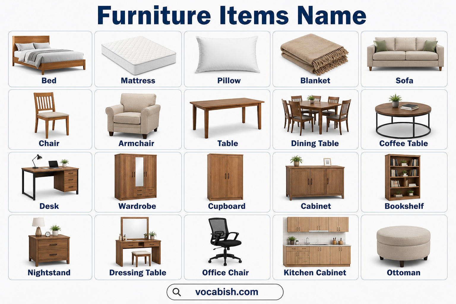 Furniture Items with Names and Pictures