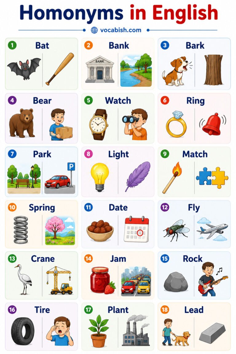 100 Homonyms: Meanings and Examples with Pictures | Vocabish