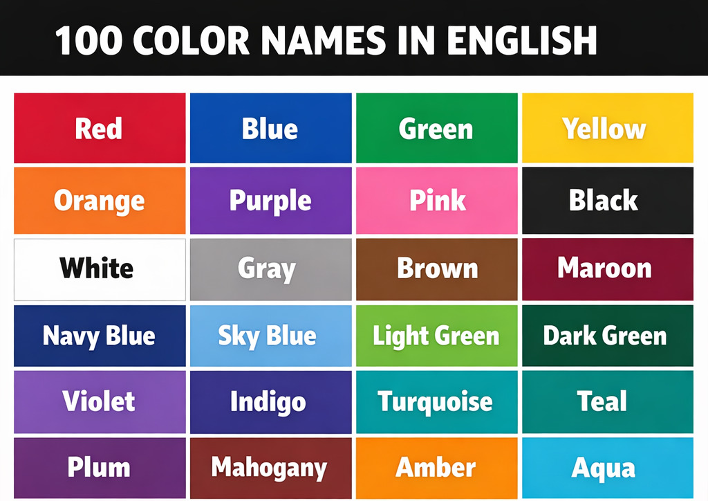 List of Colors in English with Their Pictures