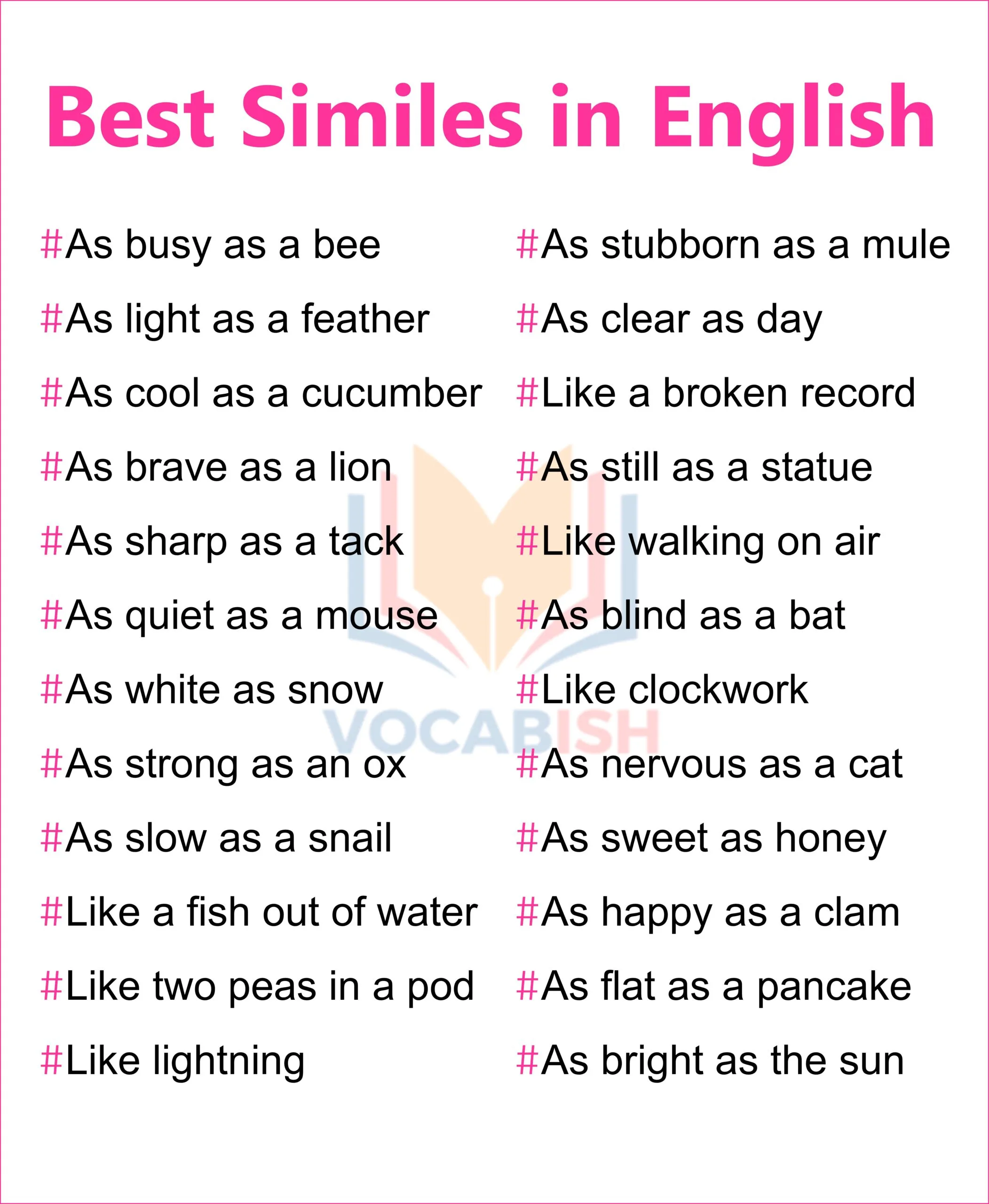 List of Similes and Meaning
