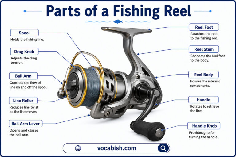 Parts of a Fishing Reel with Functions and Diagram