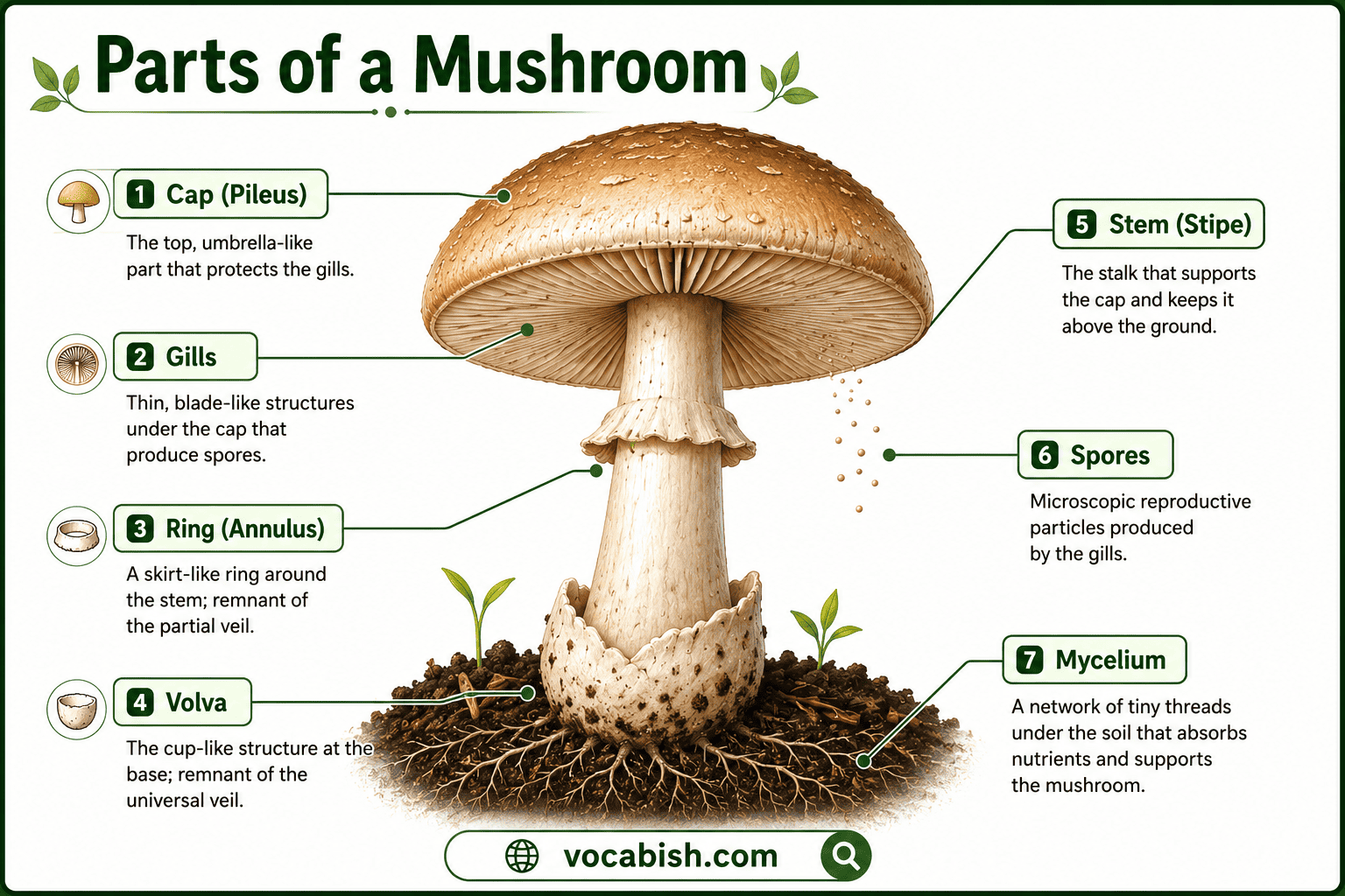 Parts of a Mushroom Labeled Diagram