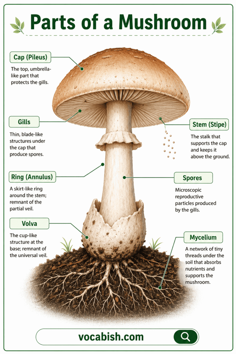 Parts of a Mushroom Explained with Functions and Diagram | Vocabish