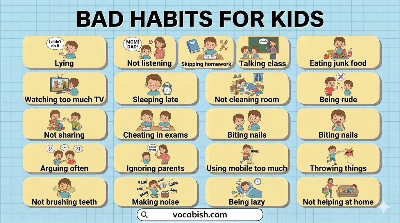 Bad Habits for Kids with Meanings and Pictures