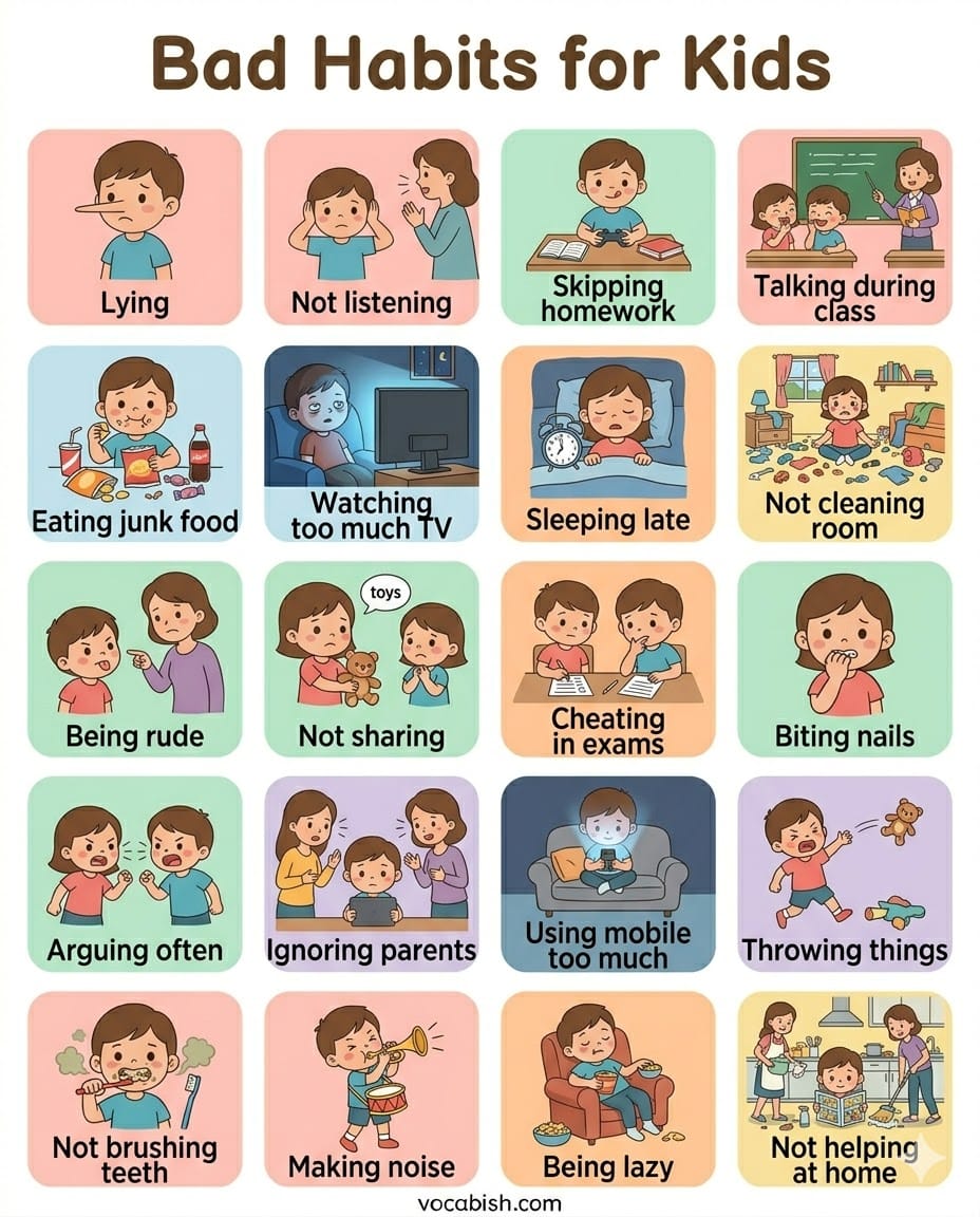 Bad Habits for Kids with Meanings