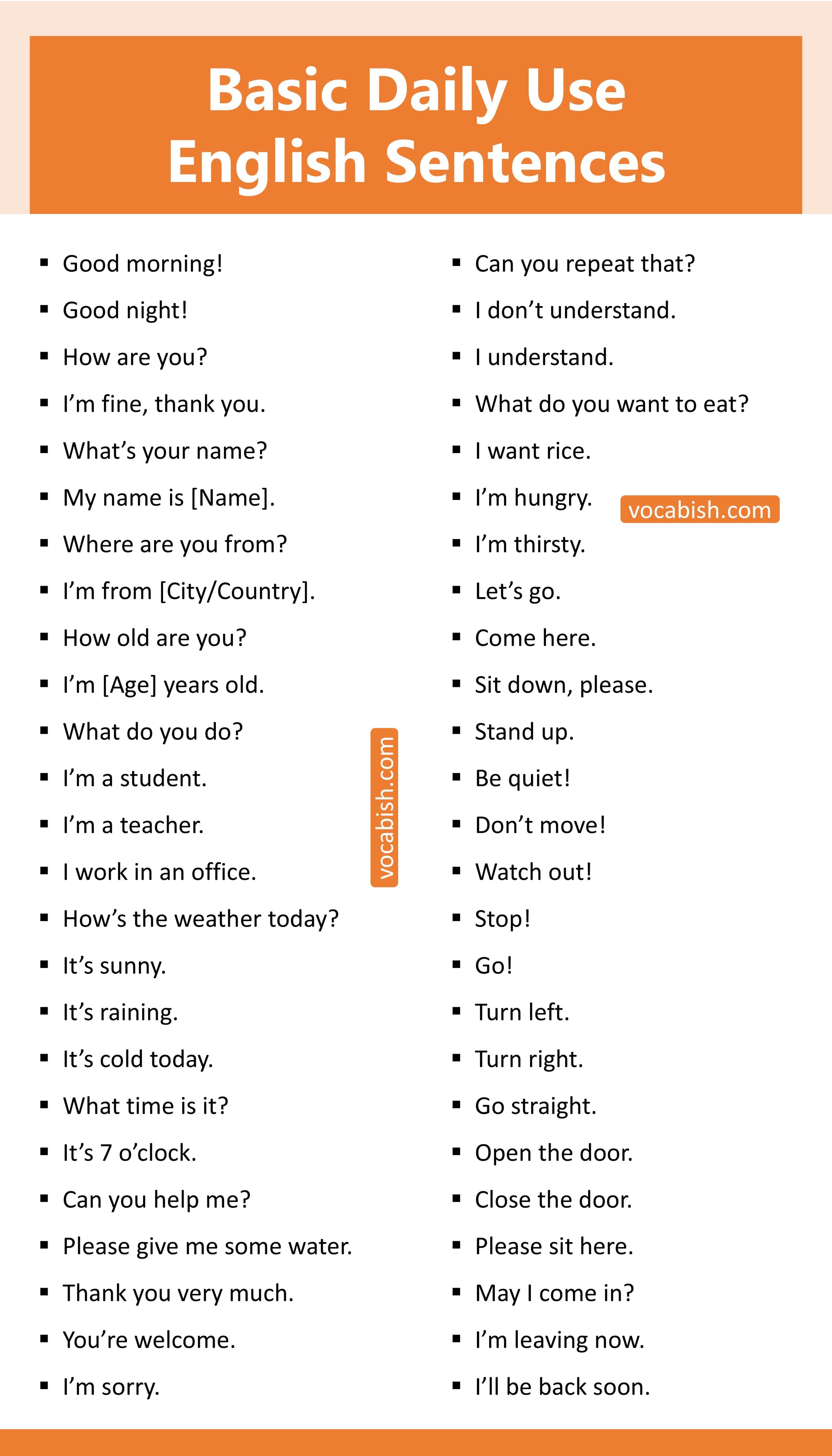 Basic Daily Use English Sentences