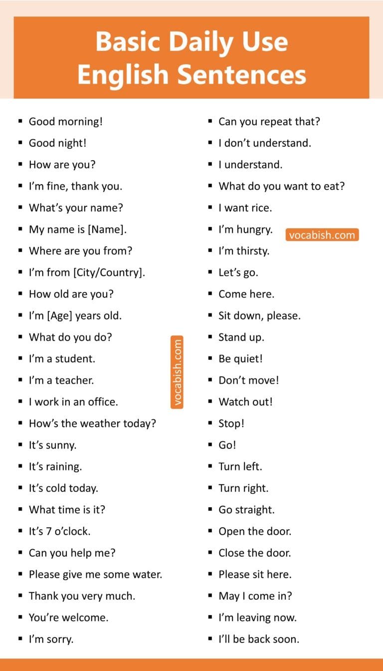 300 English Sentences Used in Daily Life with PDF | Vocabish