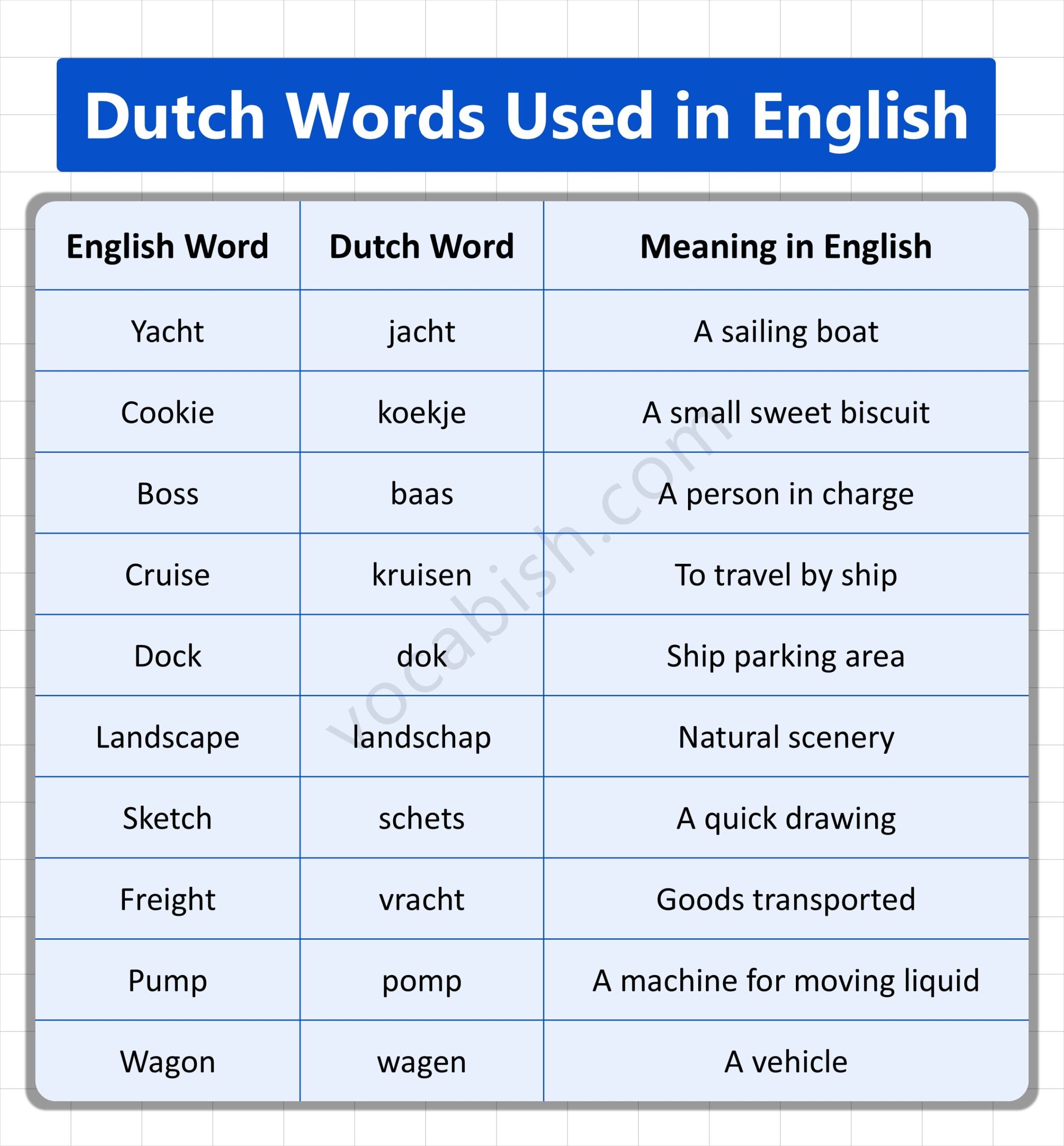 Dutch Words Used in English with Meanings