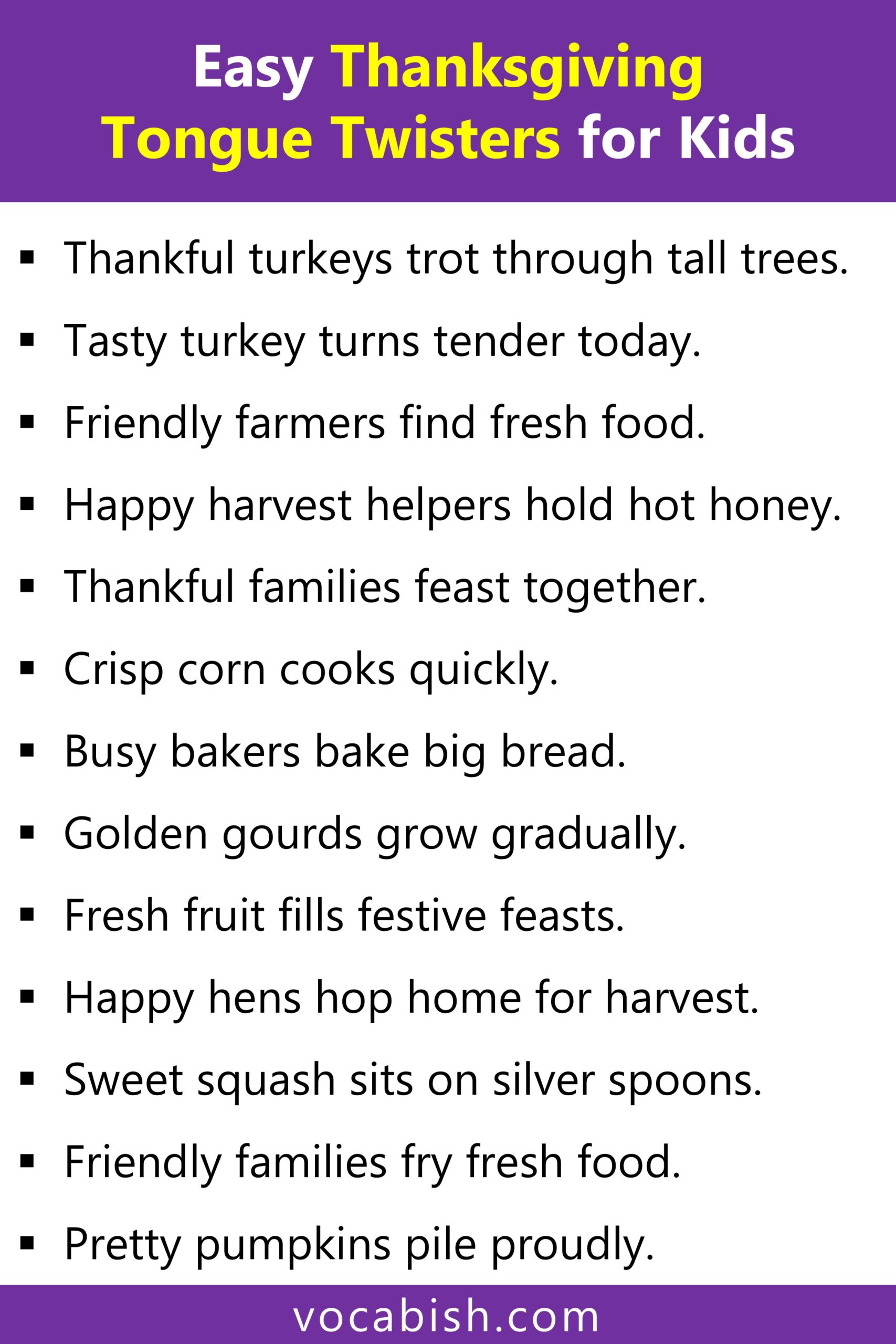 Easy Thanksgiving Tongue Twisters for Kids PDF