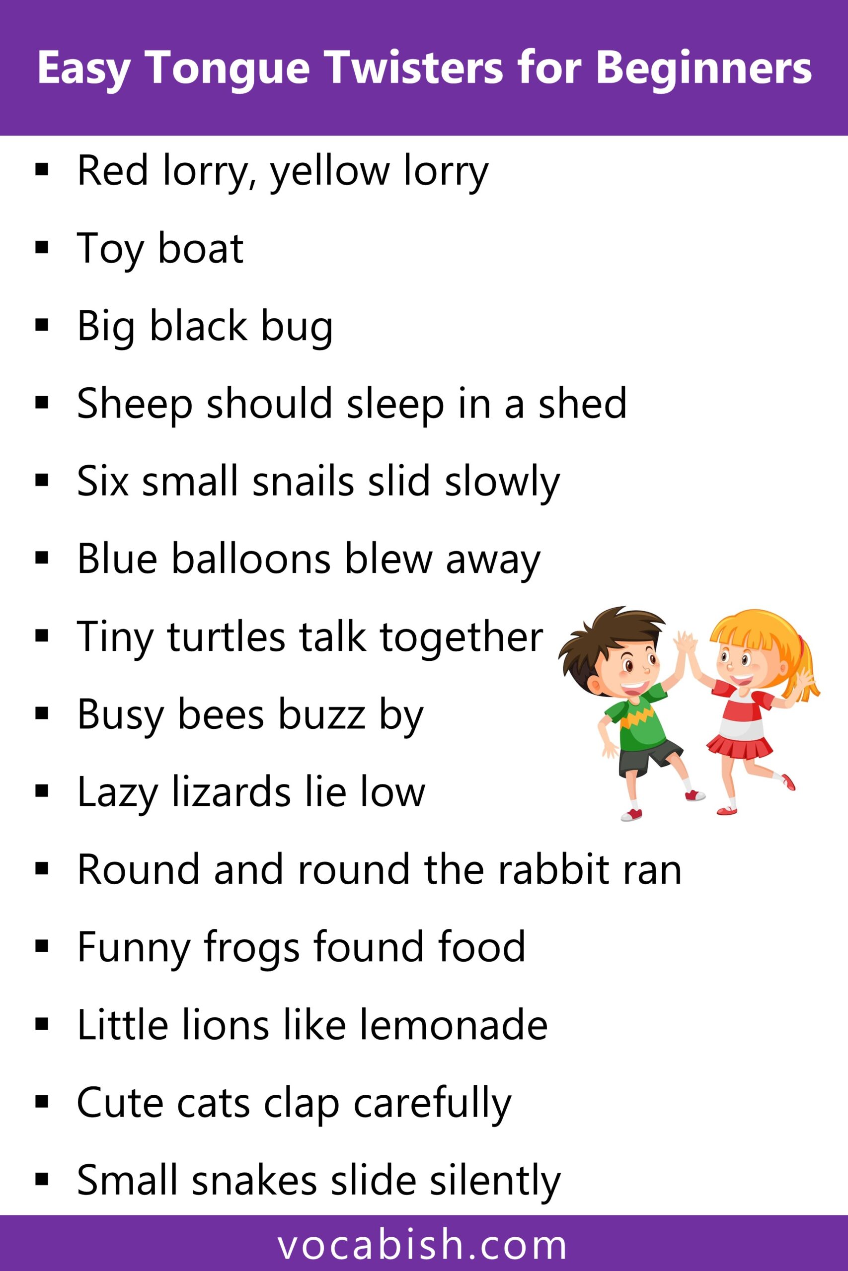 Easy Tongue Twisters for Kids in English PDF