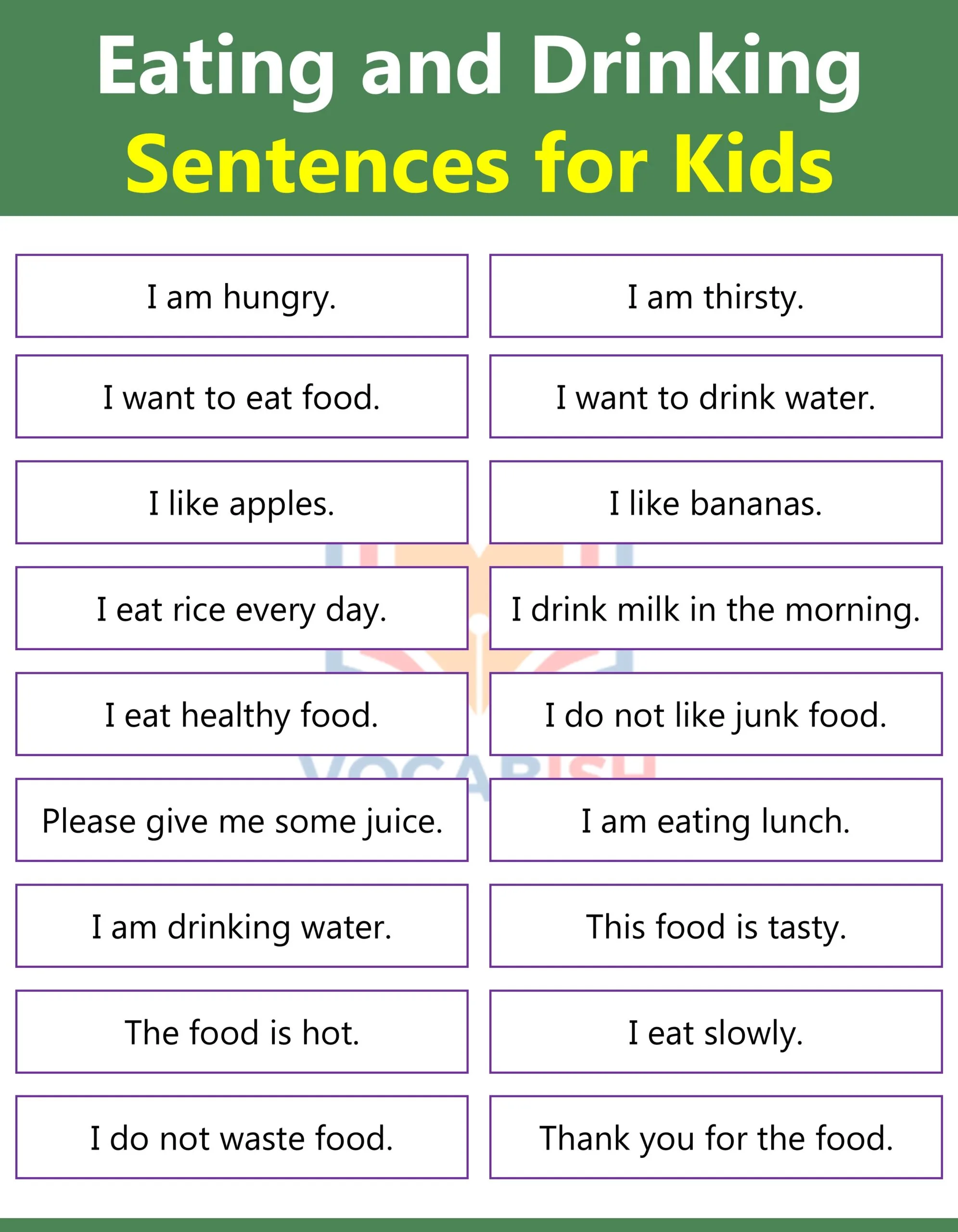 Eating and Drinking Sentences for Kids