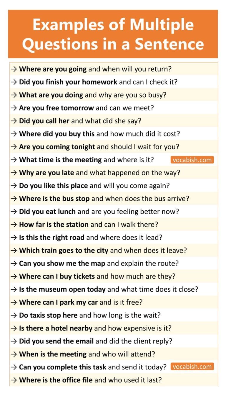 100 Examples of Multiple Questions in a Sentence | Vocabish