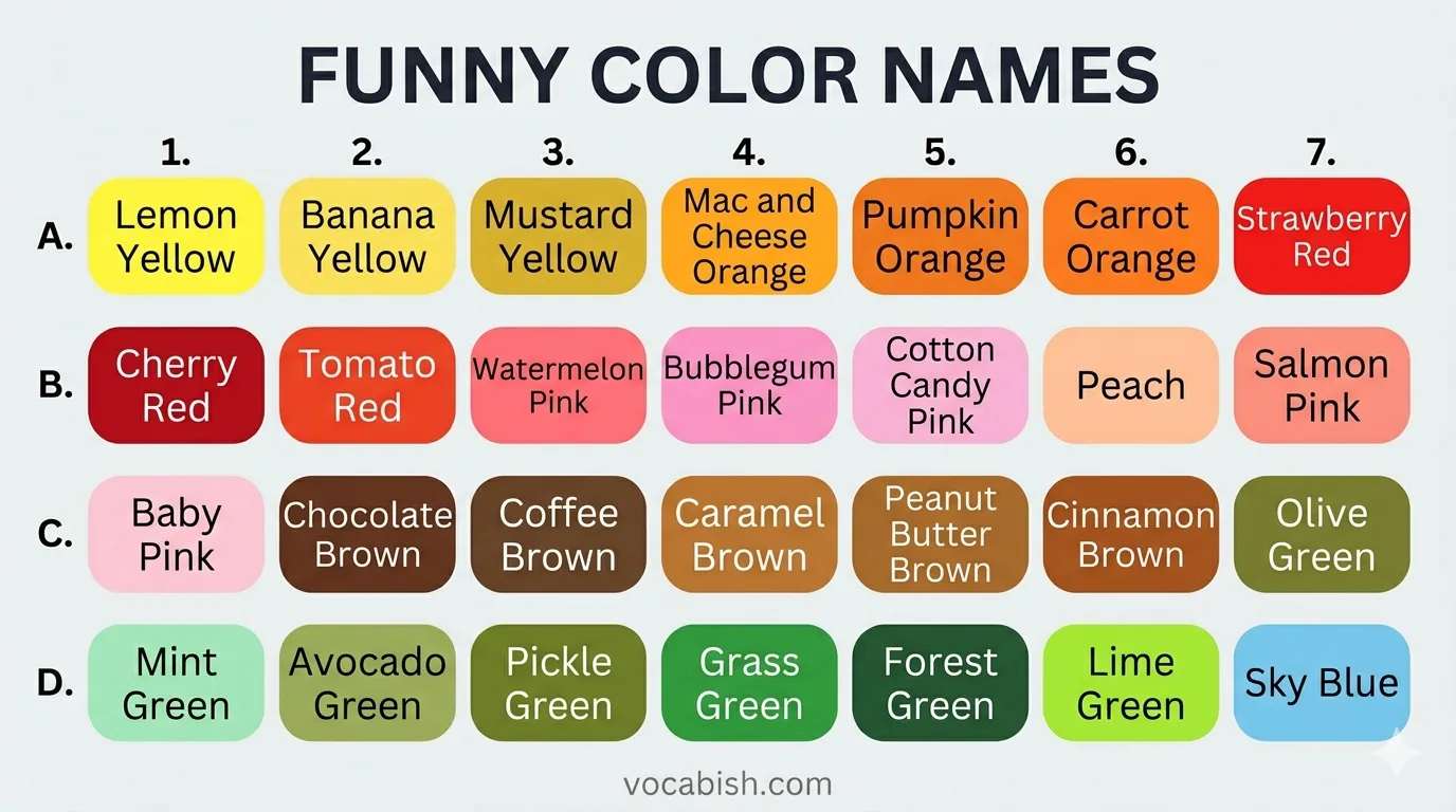 45 Funny Color Names in English with Pictures