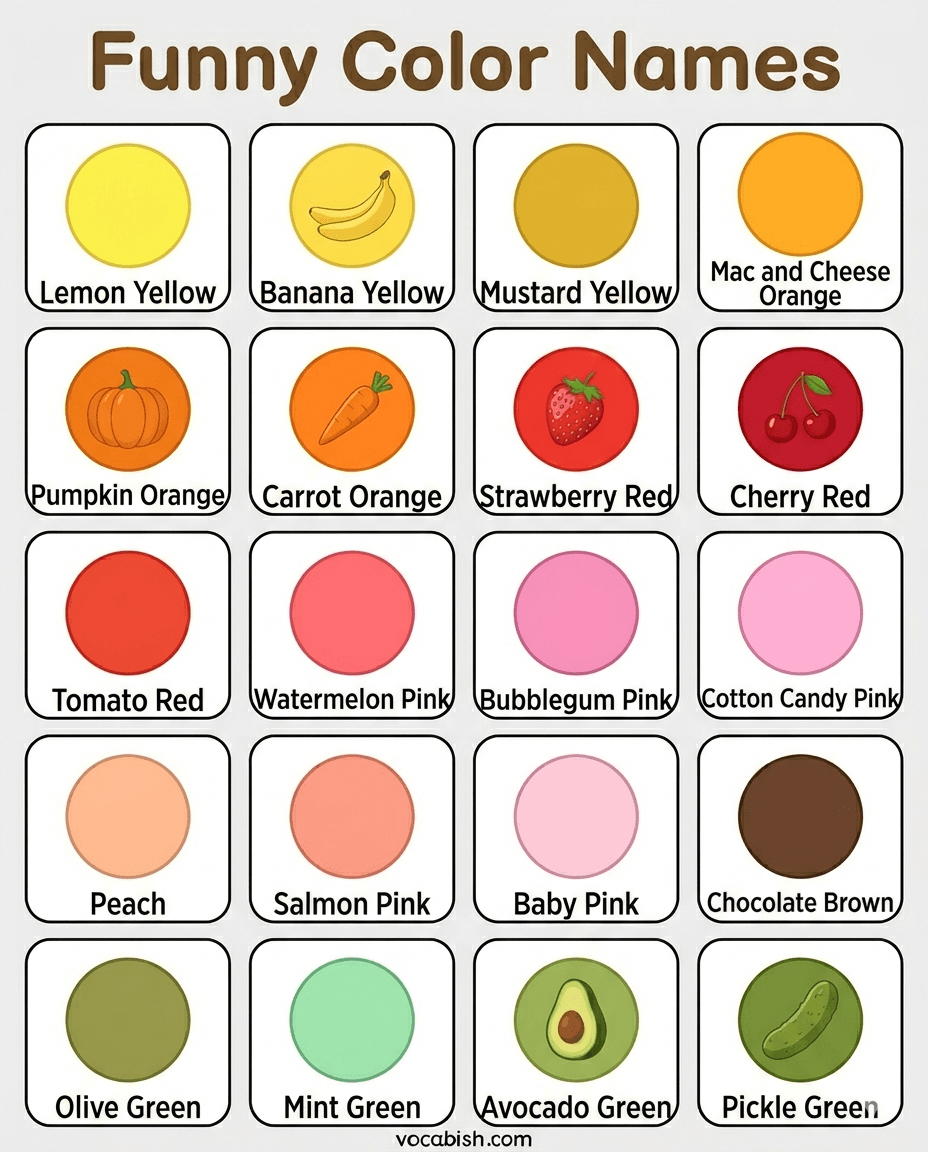 Funny Color Names in English with Codes
