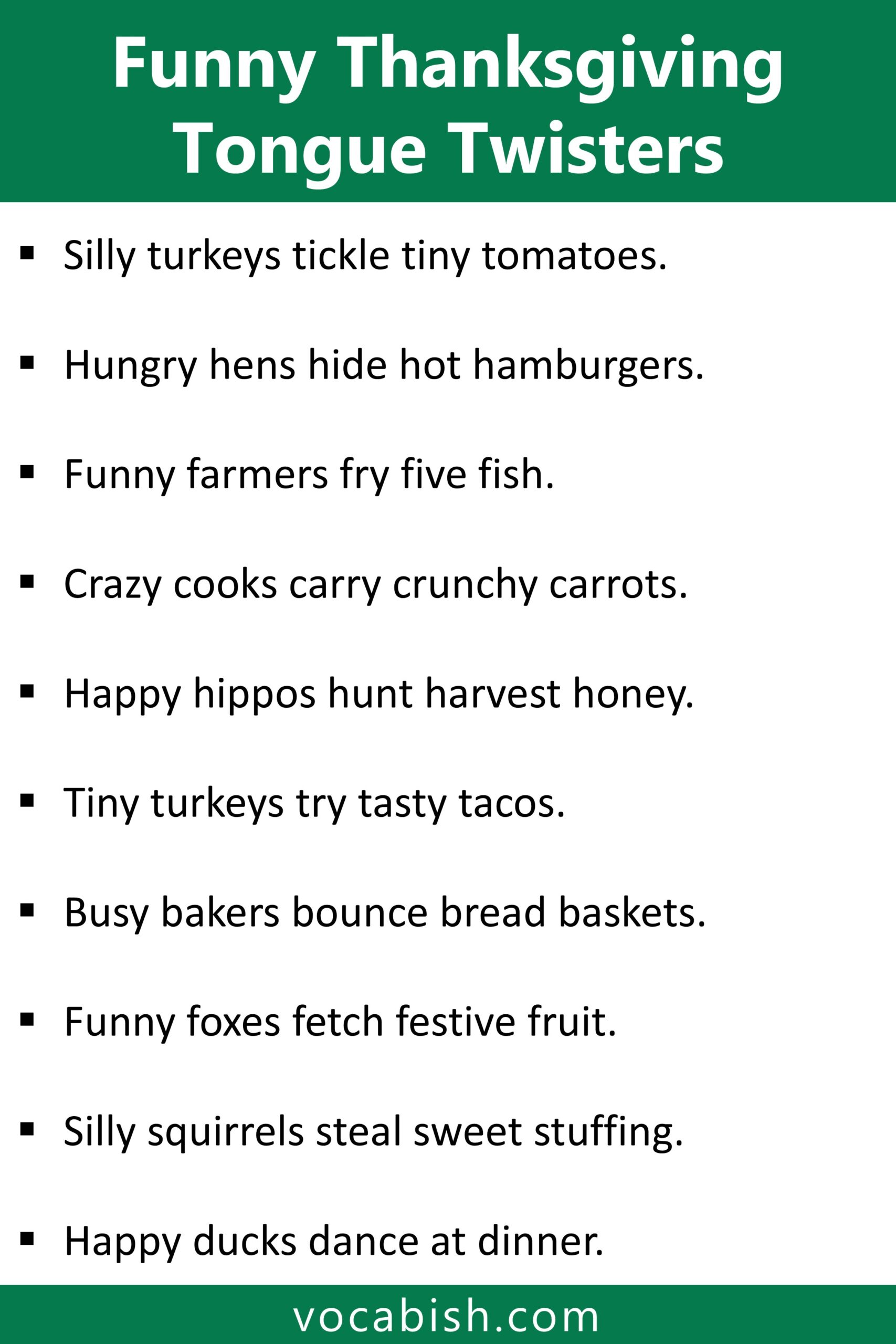 Funny Thanksgiving Tongue Twisters for Kids in English