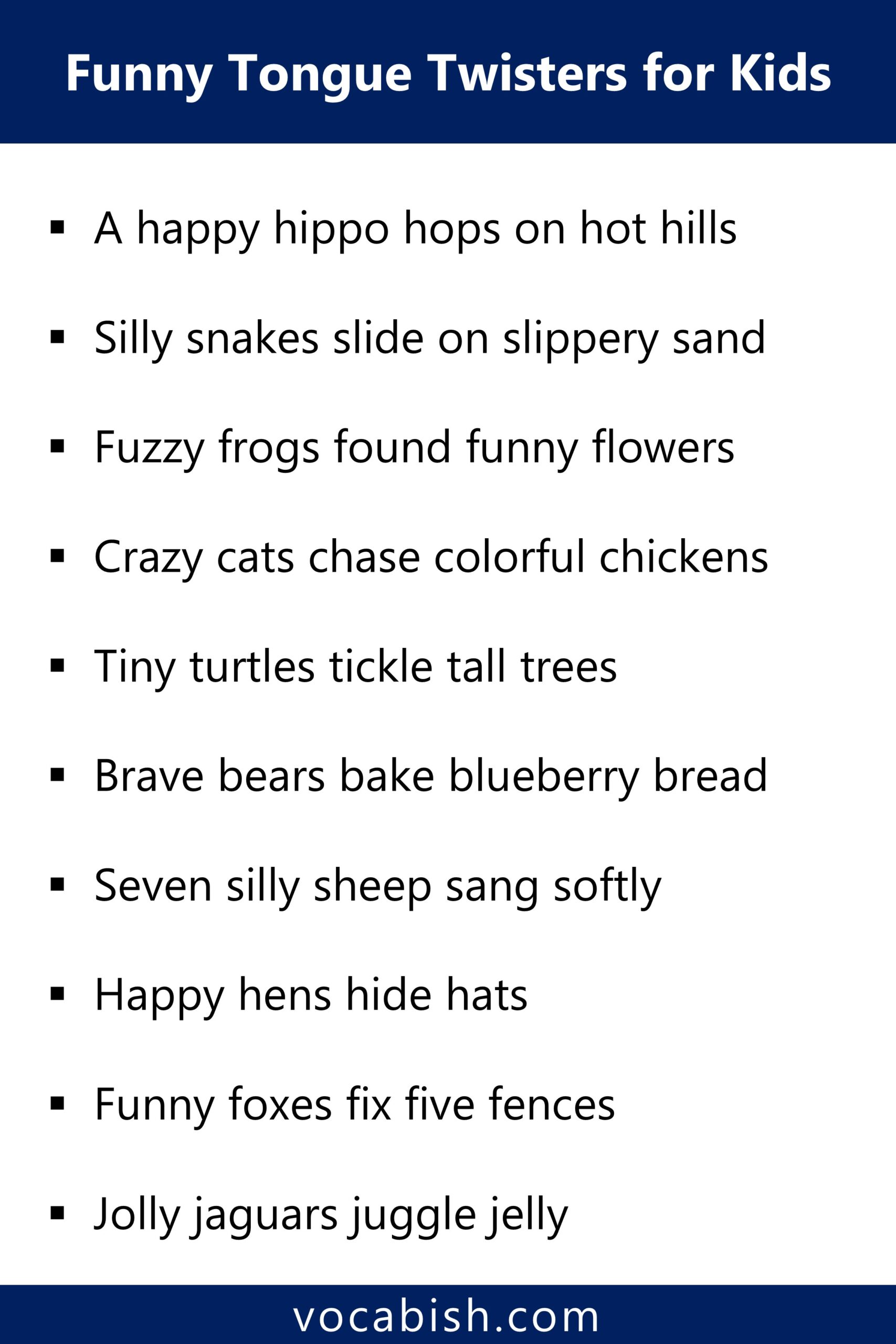 Funny Tongue Twisters for Kids with PDF