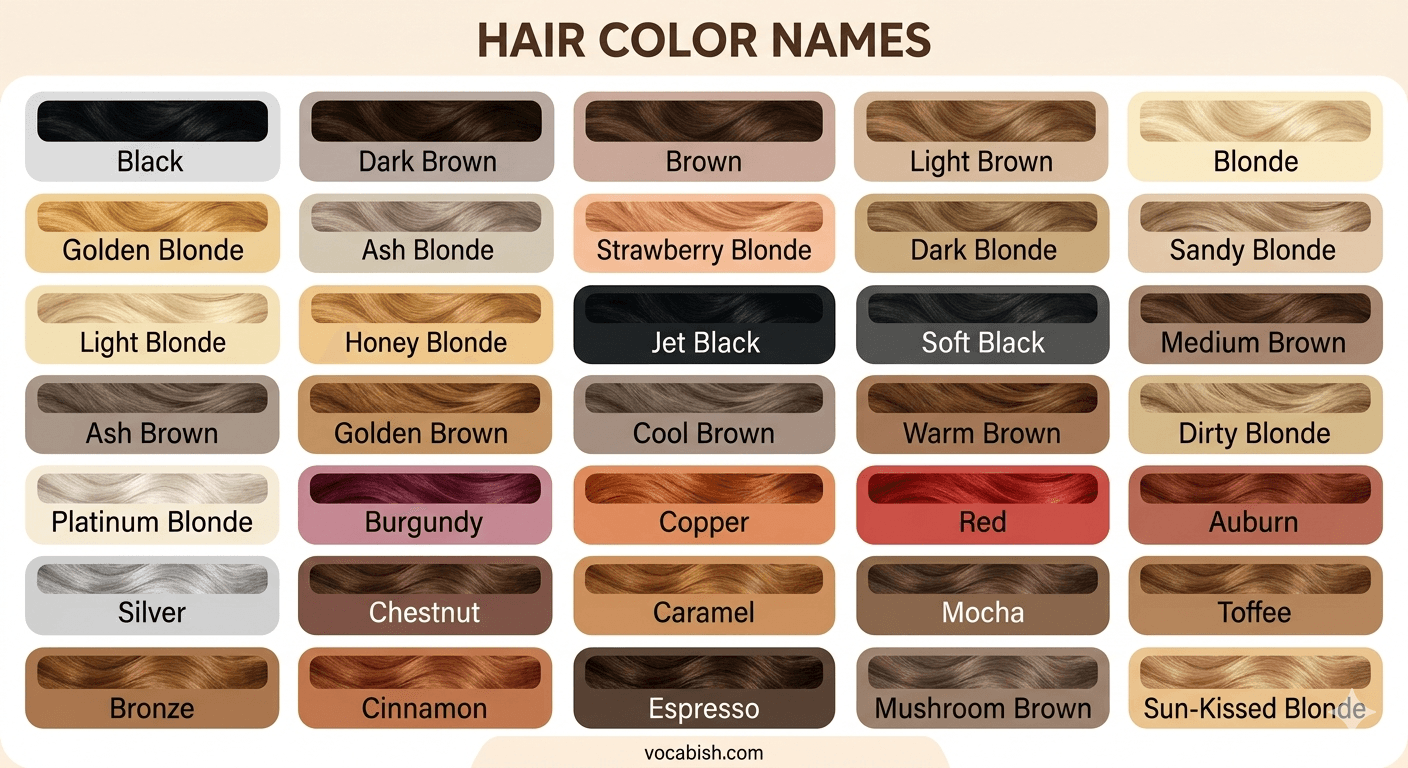 Hair Color Names in English with Shades and Pictures