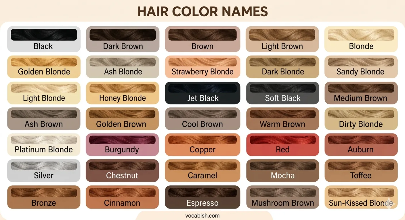 Hair Color Names and Shades with Pictures