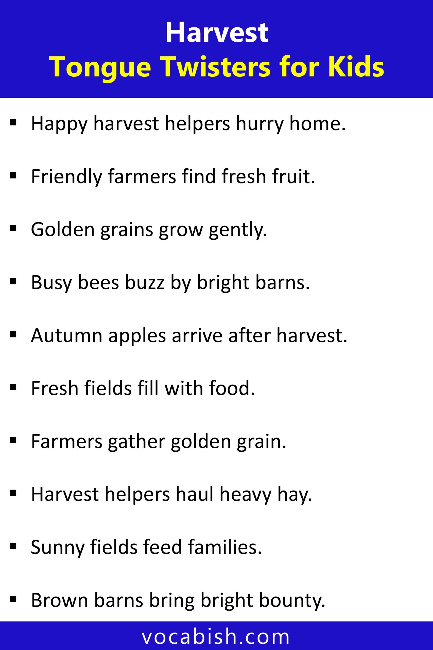 Harvest Tongue Twisters for Kids PDF