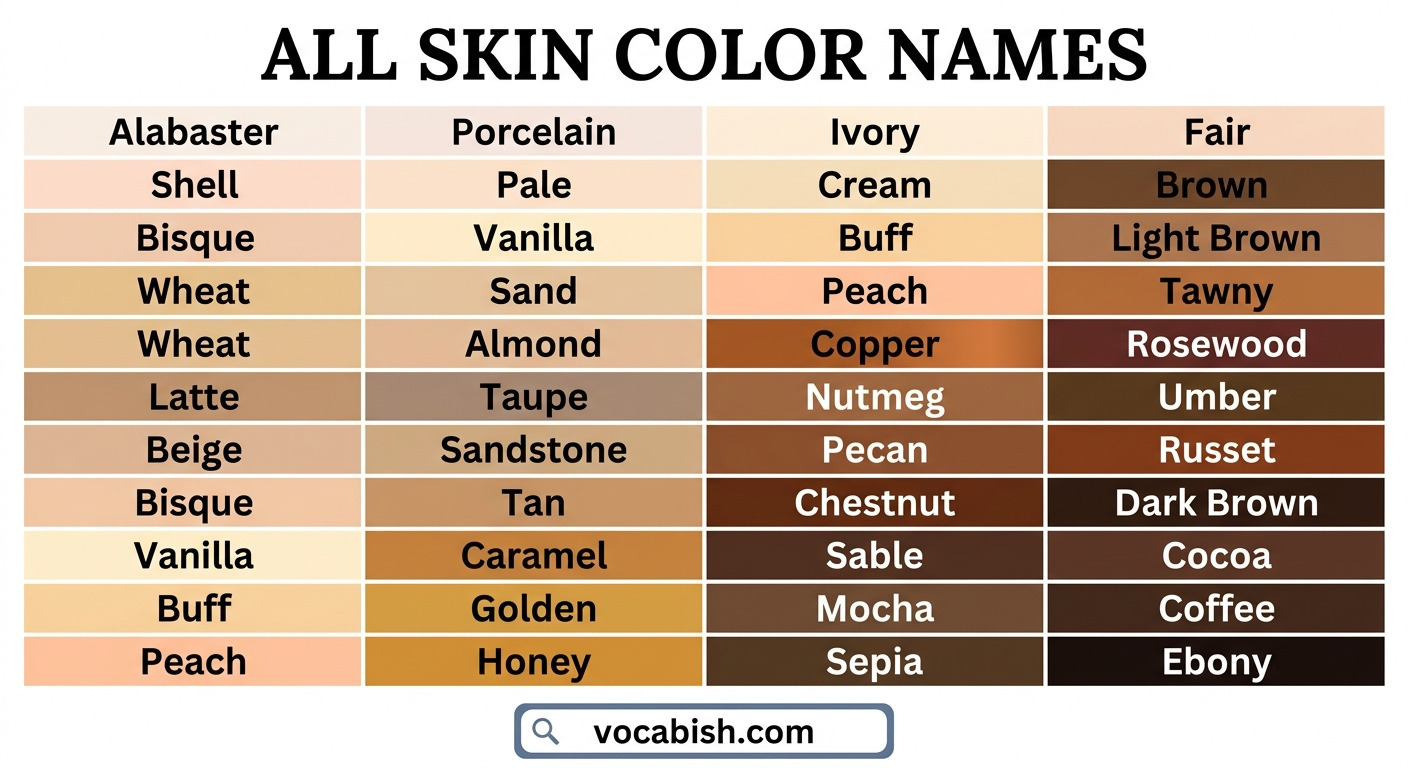 List of All Skin Color Names