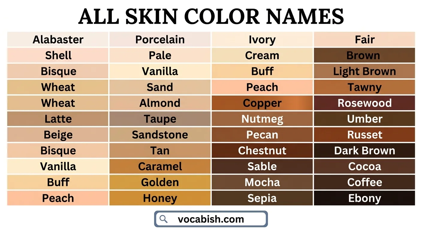 List of All Skin Color Names: Uses, Shades, and Chart