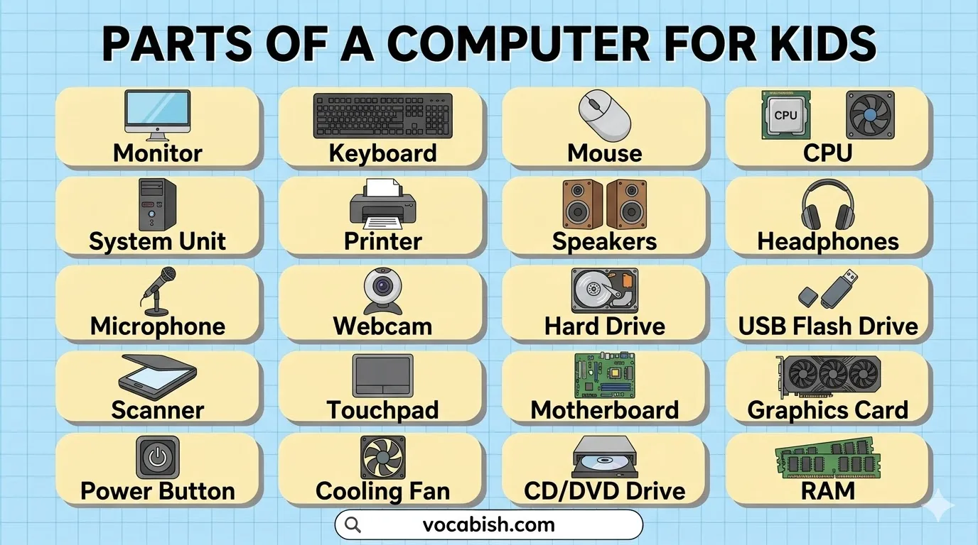 Parts of Computer for Kids – Learn Basic Names & Uses