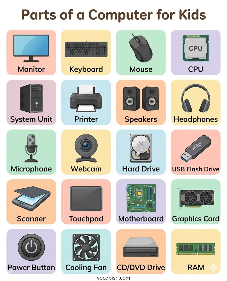 Parts of a computer for kids