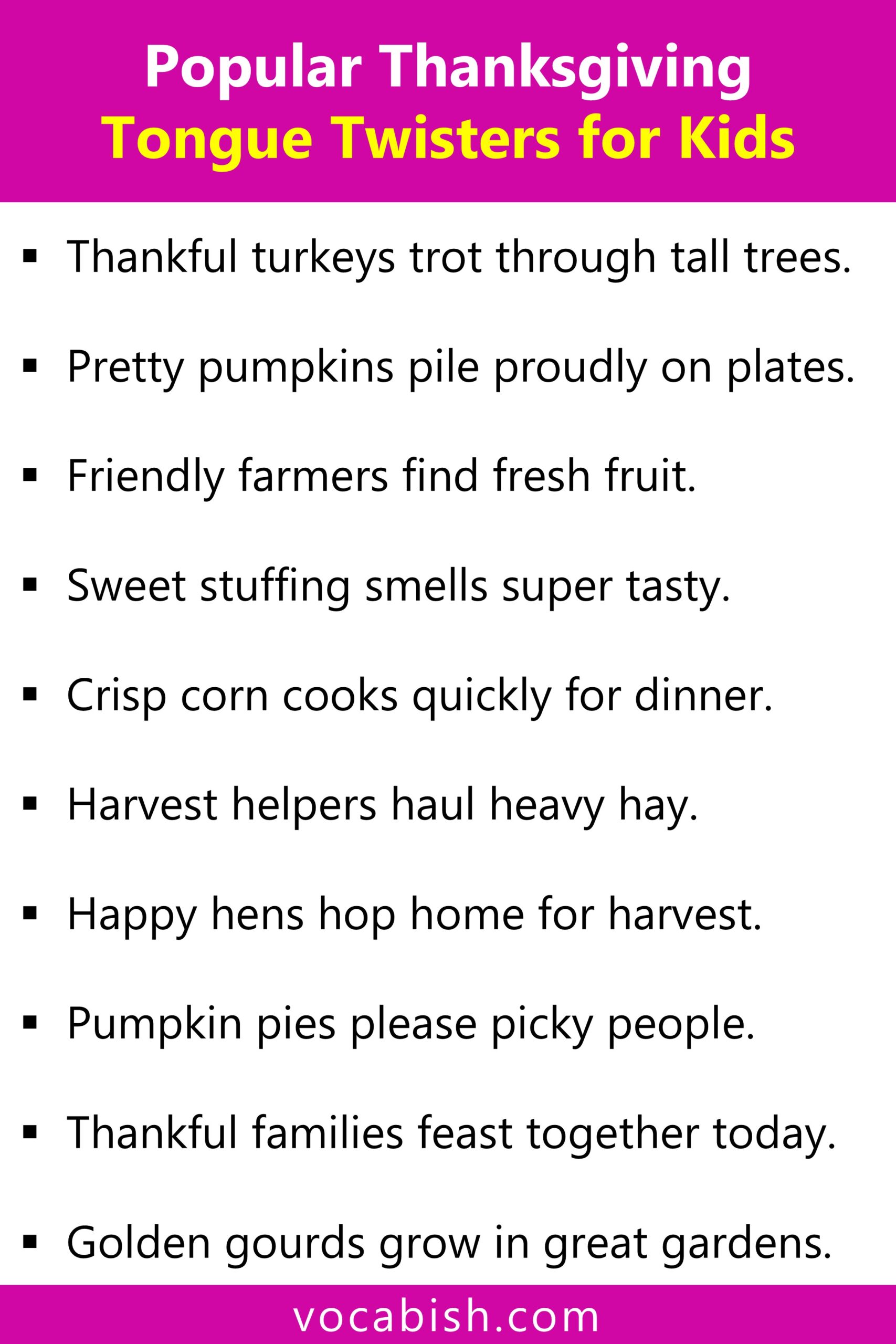 Popular Thanksgiving Tongue Twisters for Kids