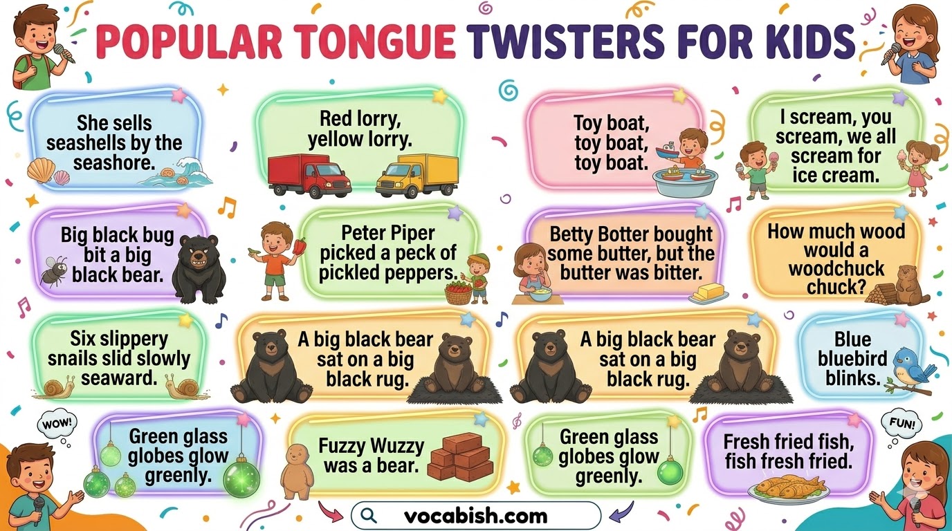 Popular Tongue Twisters for Kids in English