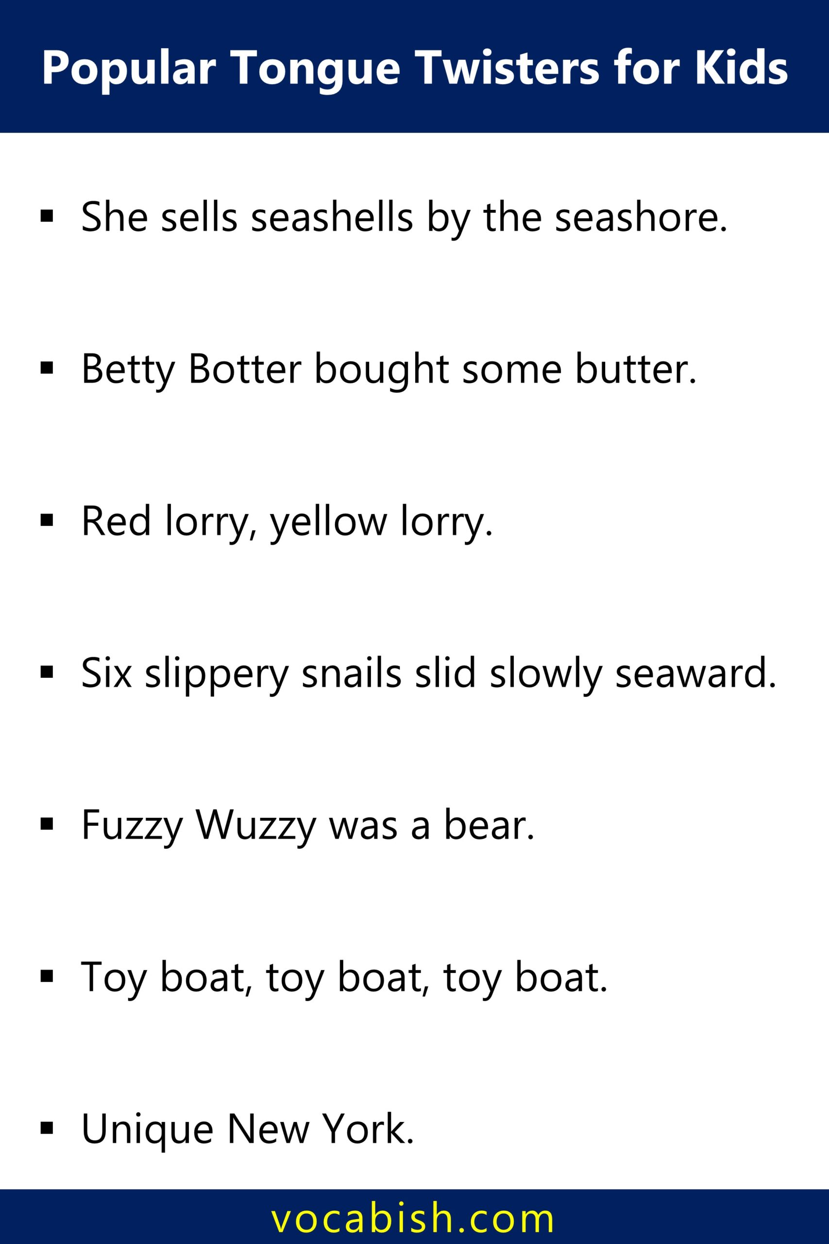 Popular Tongue Twisters for Kids