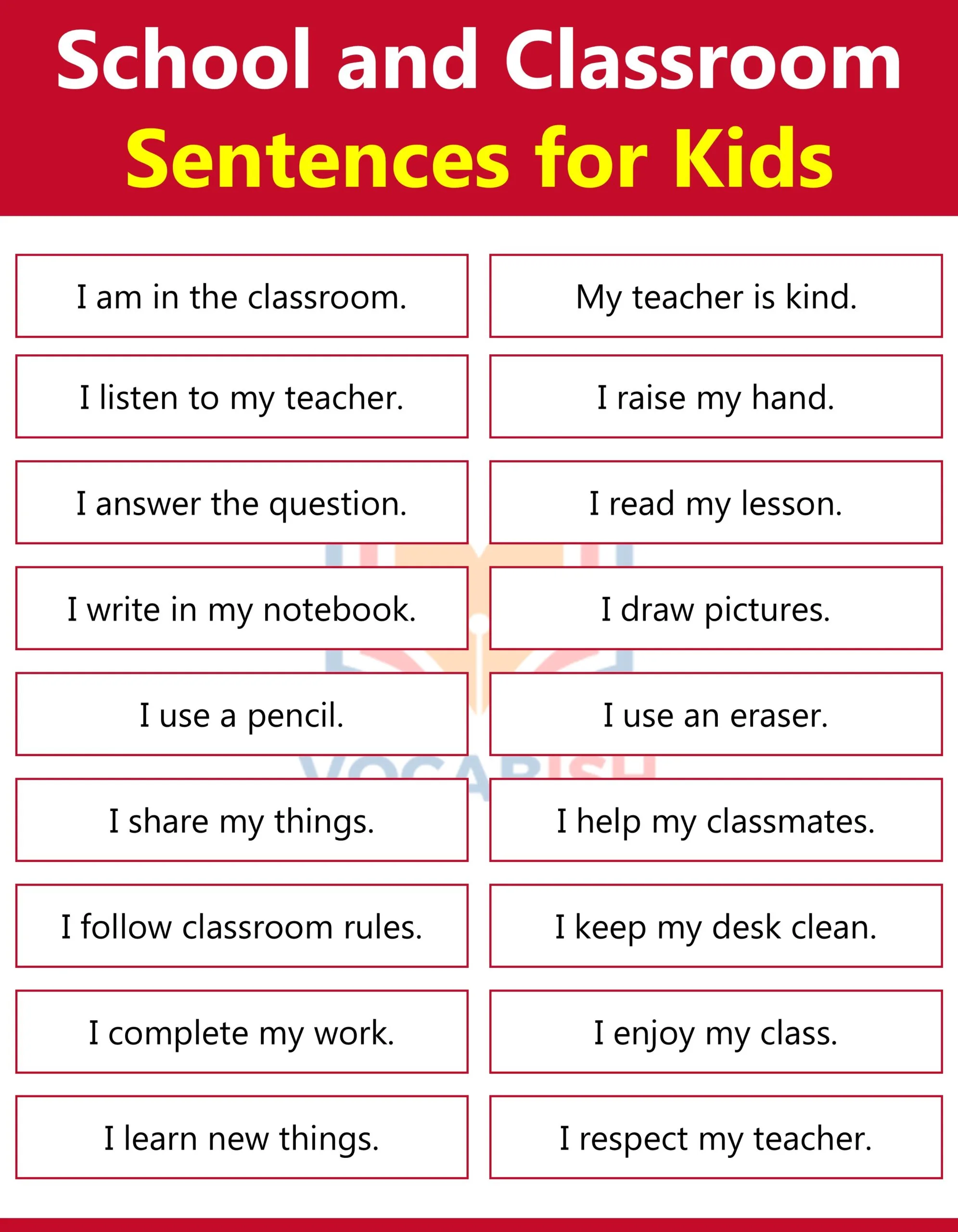 Classroom Sentences for Kids