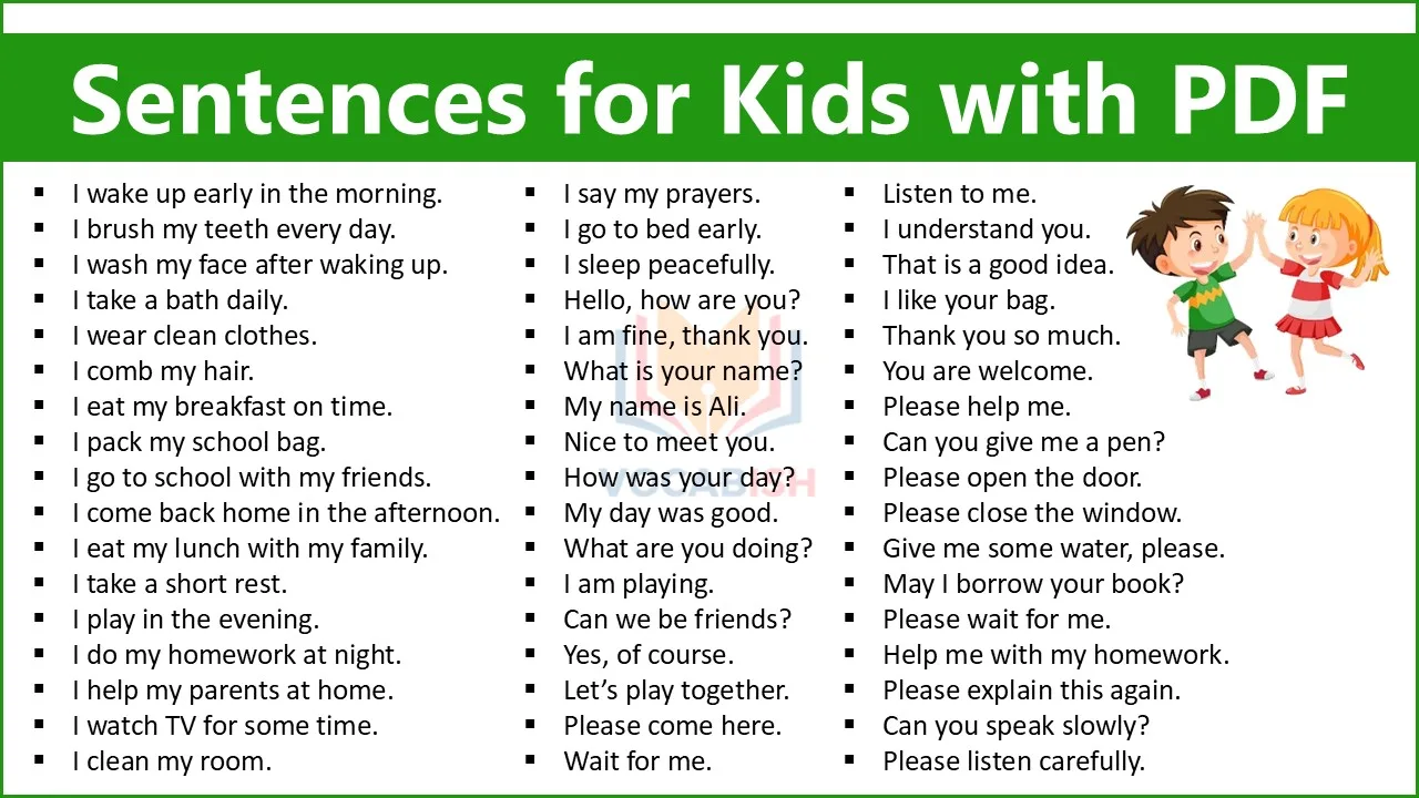 150 Sentences for Kids in English for Daily Use with PDF