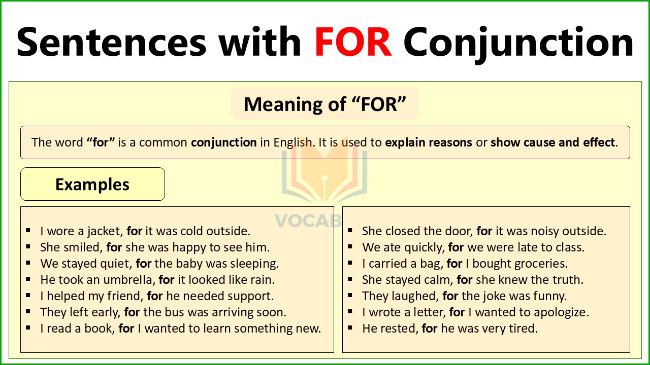 Sentences With For Conjunction: Rules and Examples in English