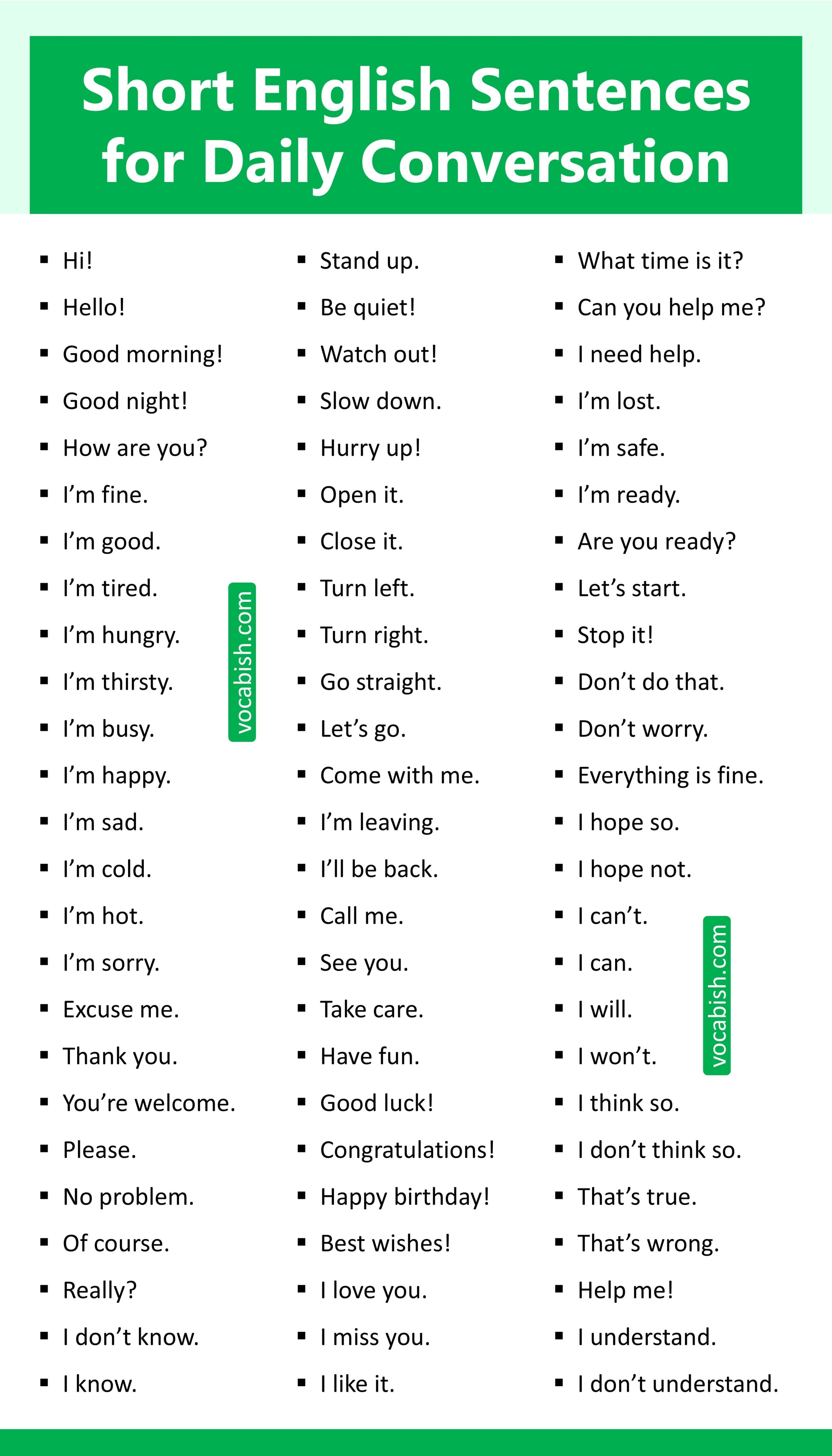 Short English Sentences for Daily Conversation