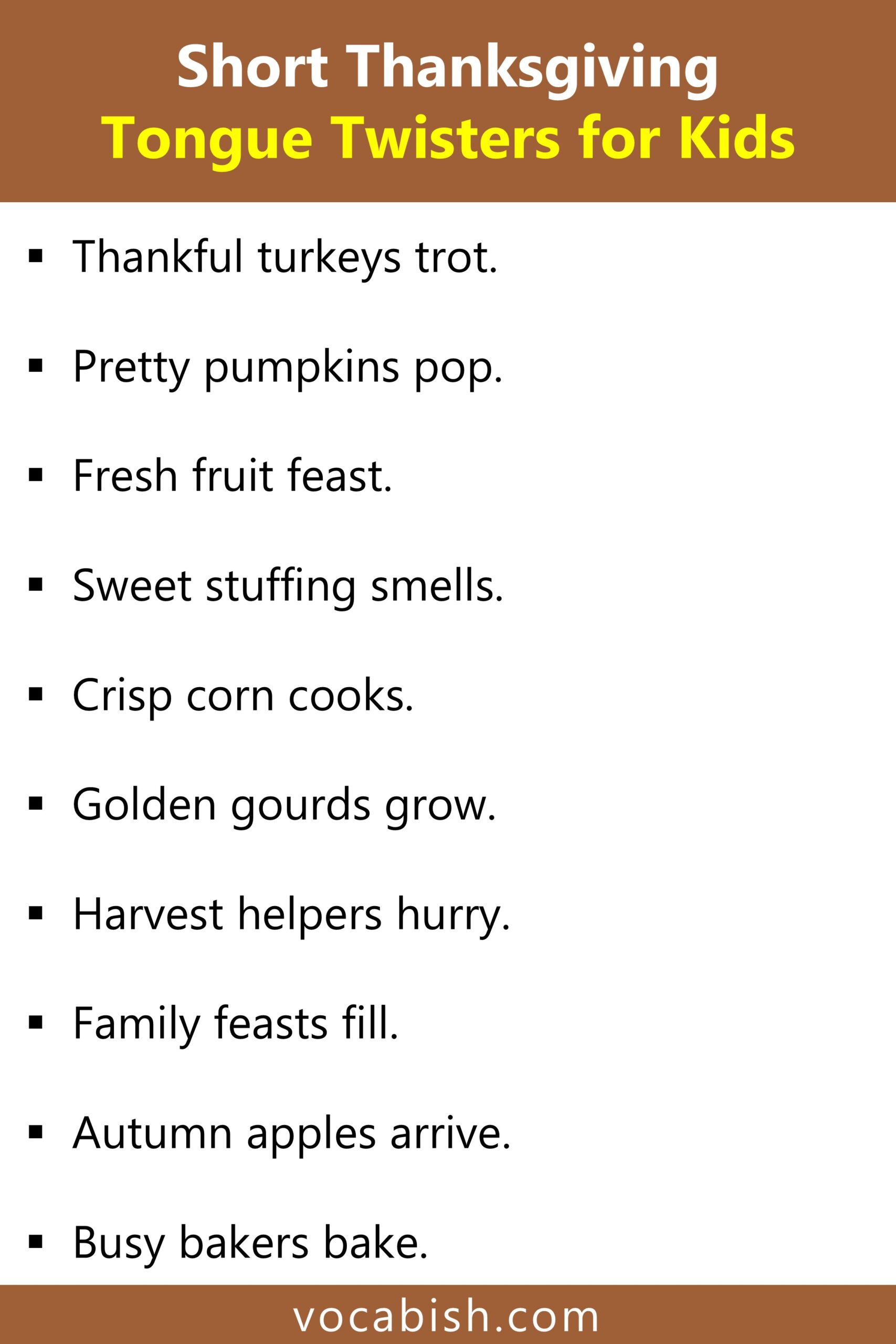 Short Thanksgiving Tongue Twisters