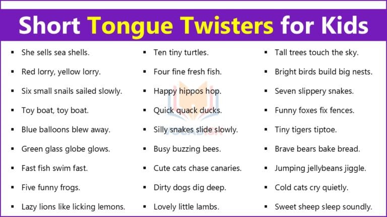 Short Tongue Twisters for Kids PDF