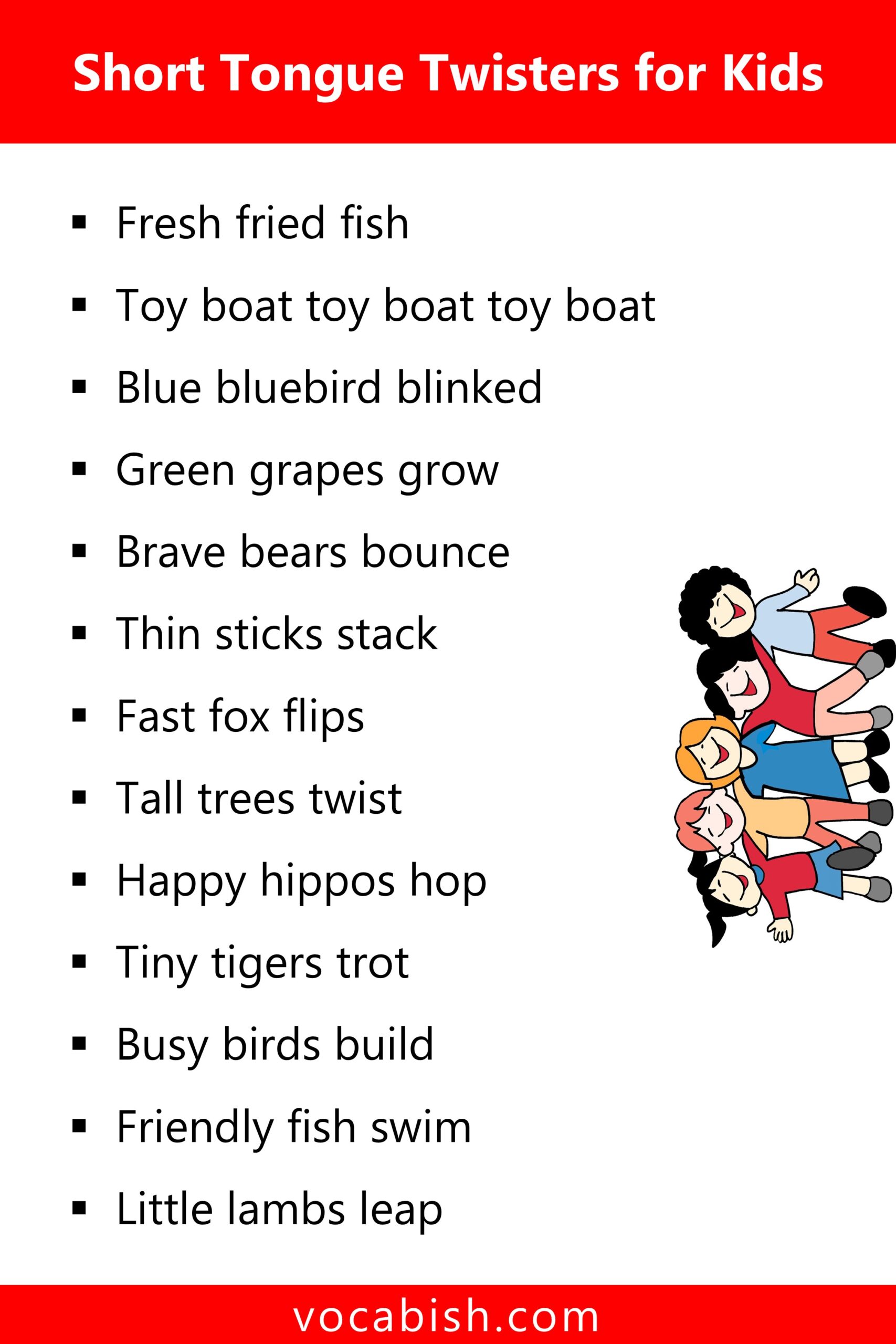 Short Tongue Twisters for Kids in English with PDF