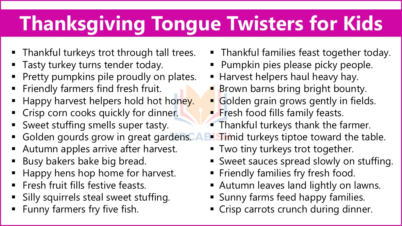 Thanksgiving Tongue Twisters for Kids PDF