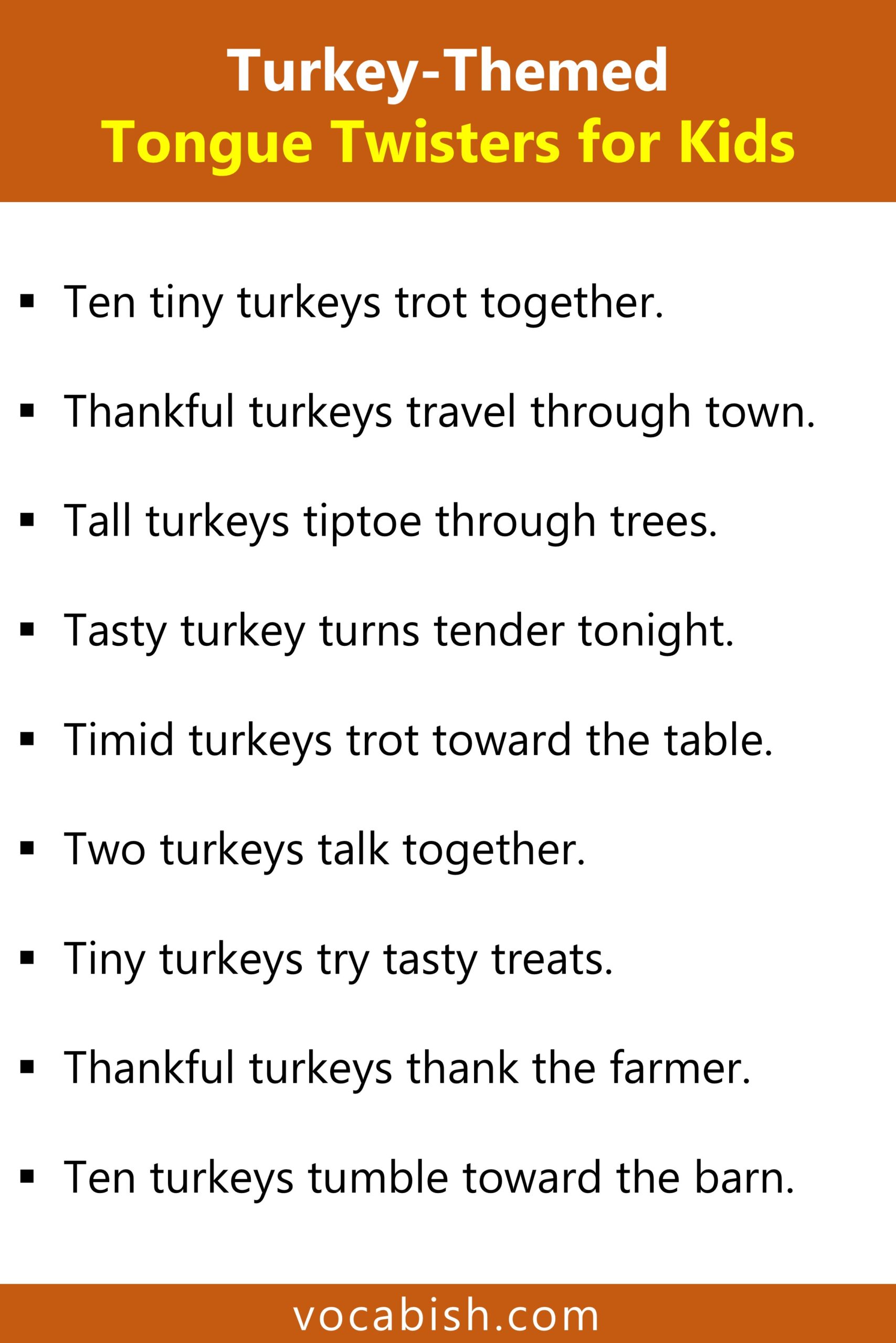 Turkey-Themed Tongue Twisters for Kids in English with PDF