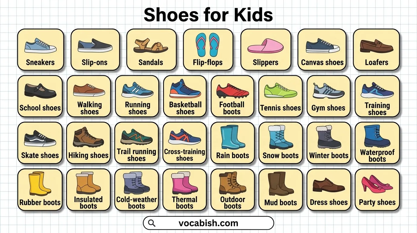 Types of Shoes for Kids with Names and Pictures