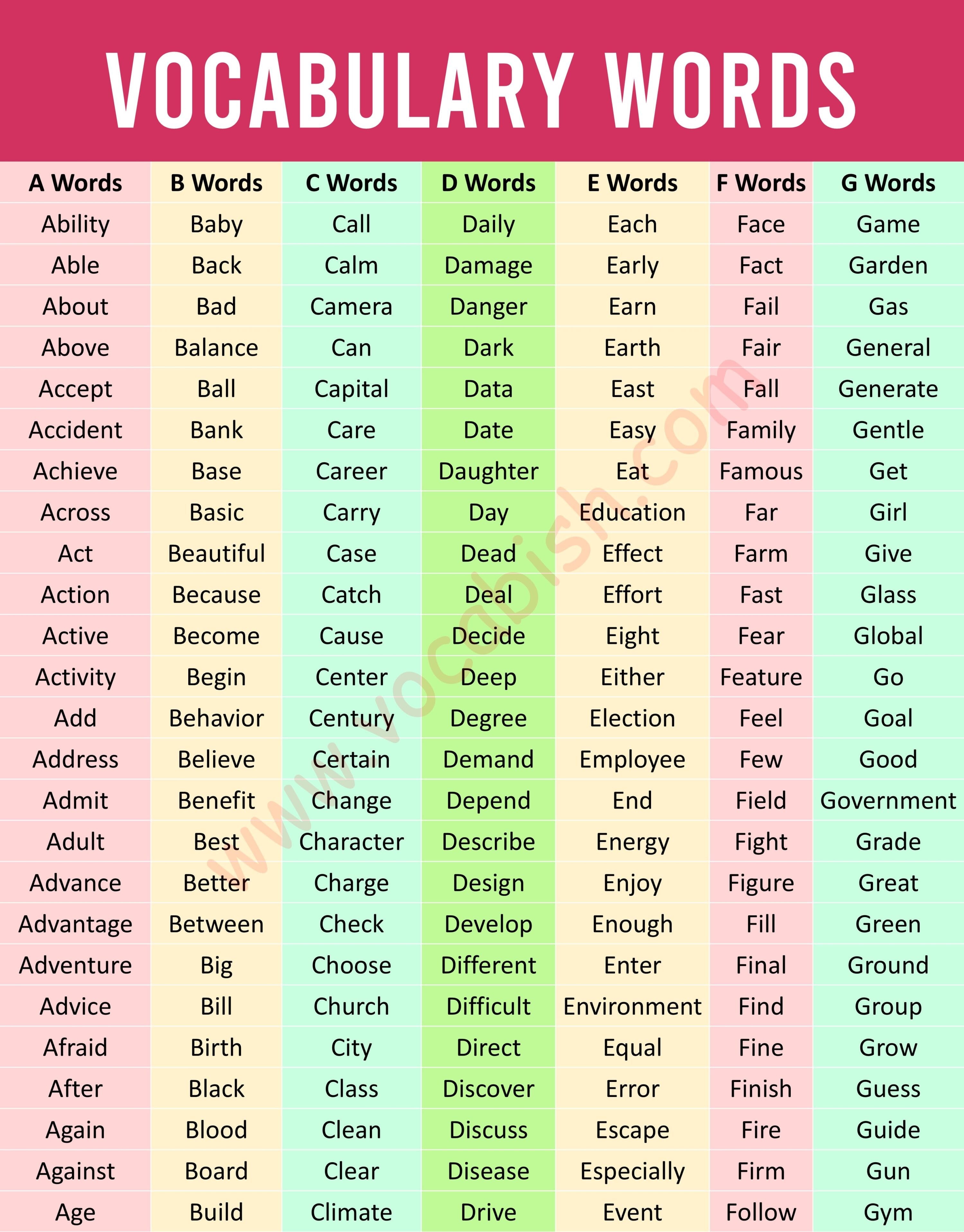 Vocabulary Words PDF