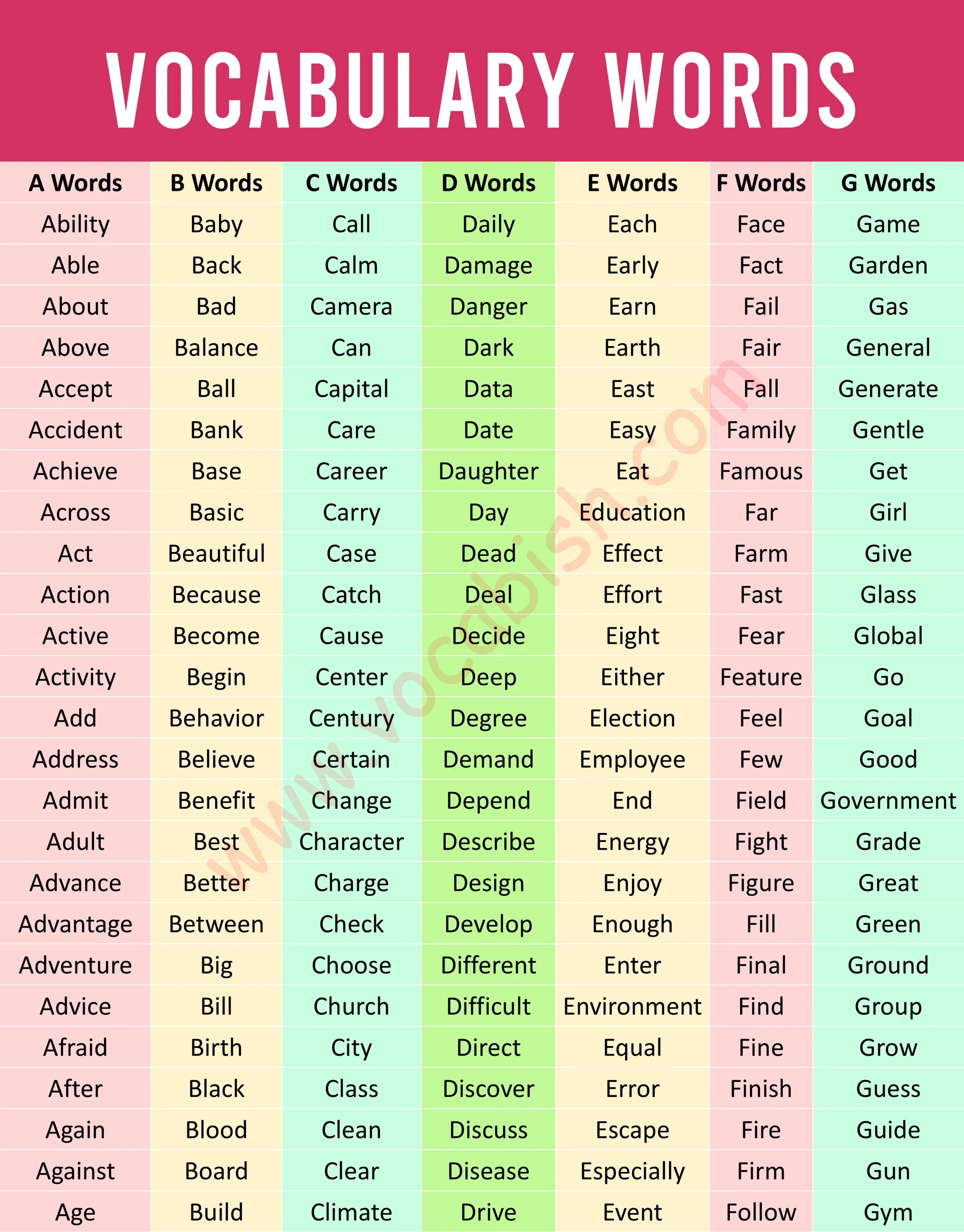 Vocabulary Words PDF