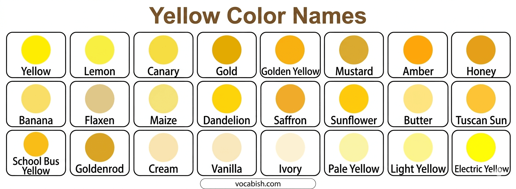 Yellow Color Names with Uses and Codes