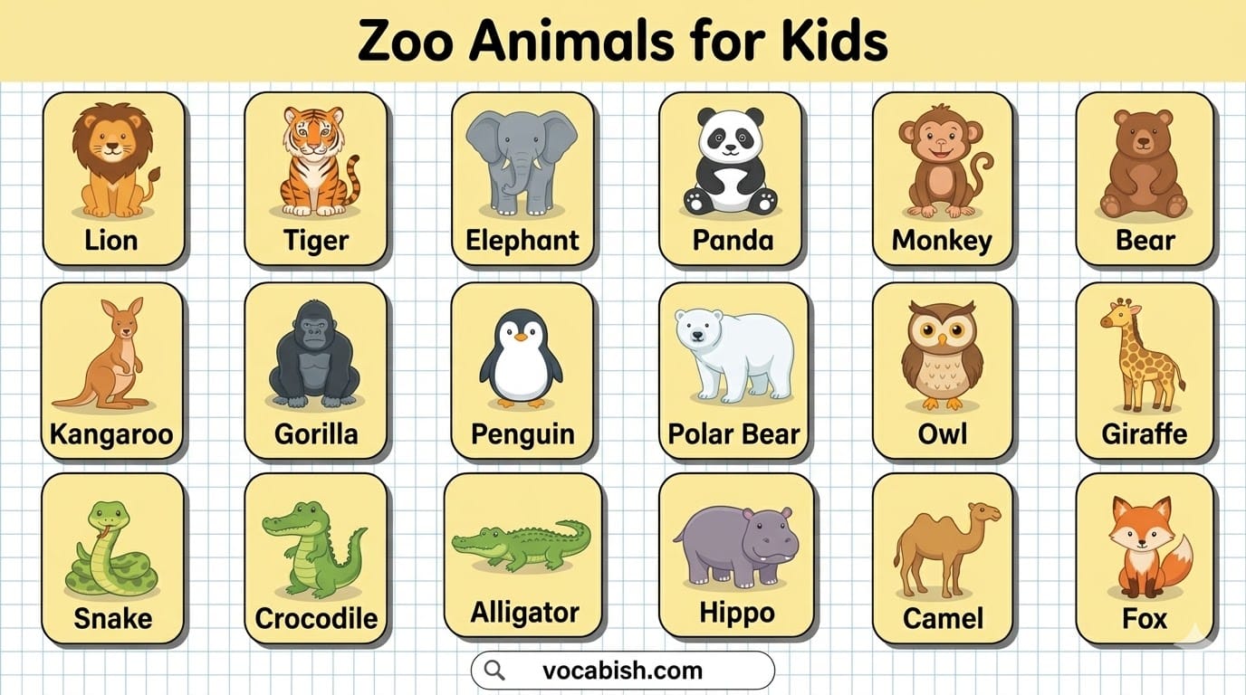 Zoo Animals for Kids in English with Their Pictures