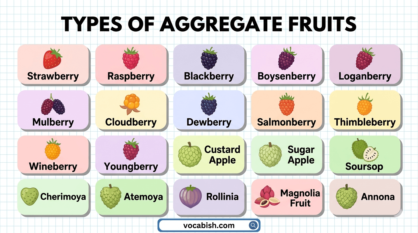 Aggregate Fruits examples strawberry blackberry raspberry soursop pictures